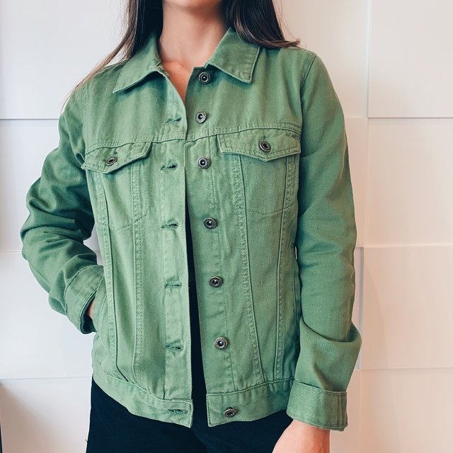 jaqueta verde jeans