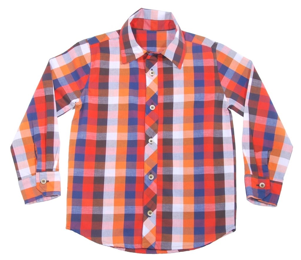 Camisa Masculina Xadrez laranja e azul