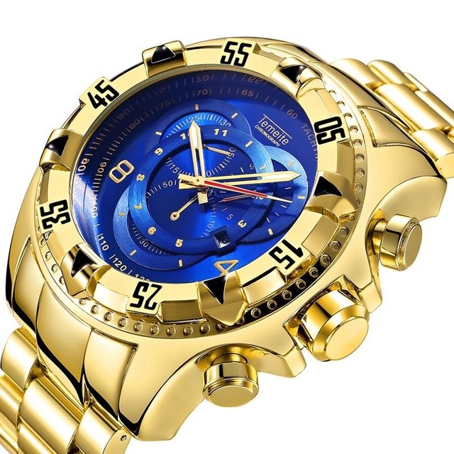 Relógio Masculino dourado em aço inoxidável- Frete Grátis