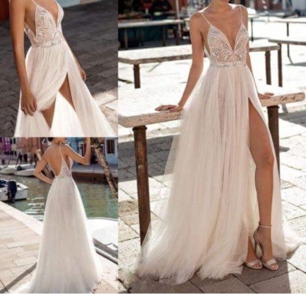 vestido de noiva simples com fenda