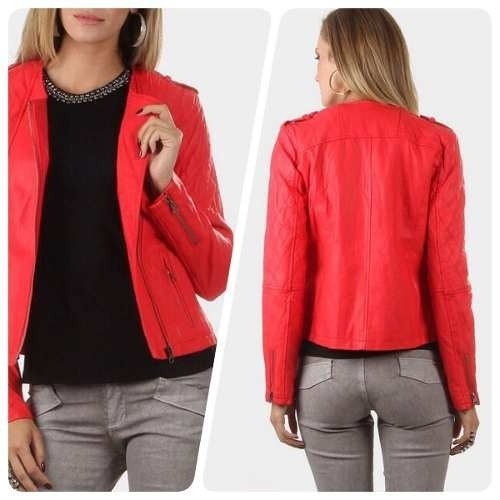 casaco de couro vermelho feminino