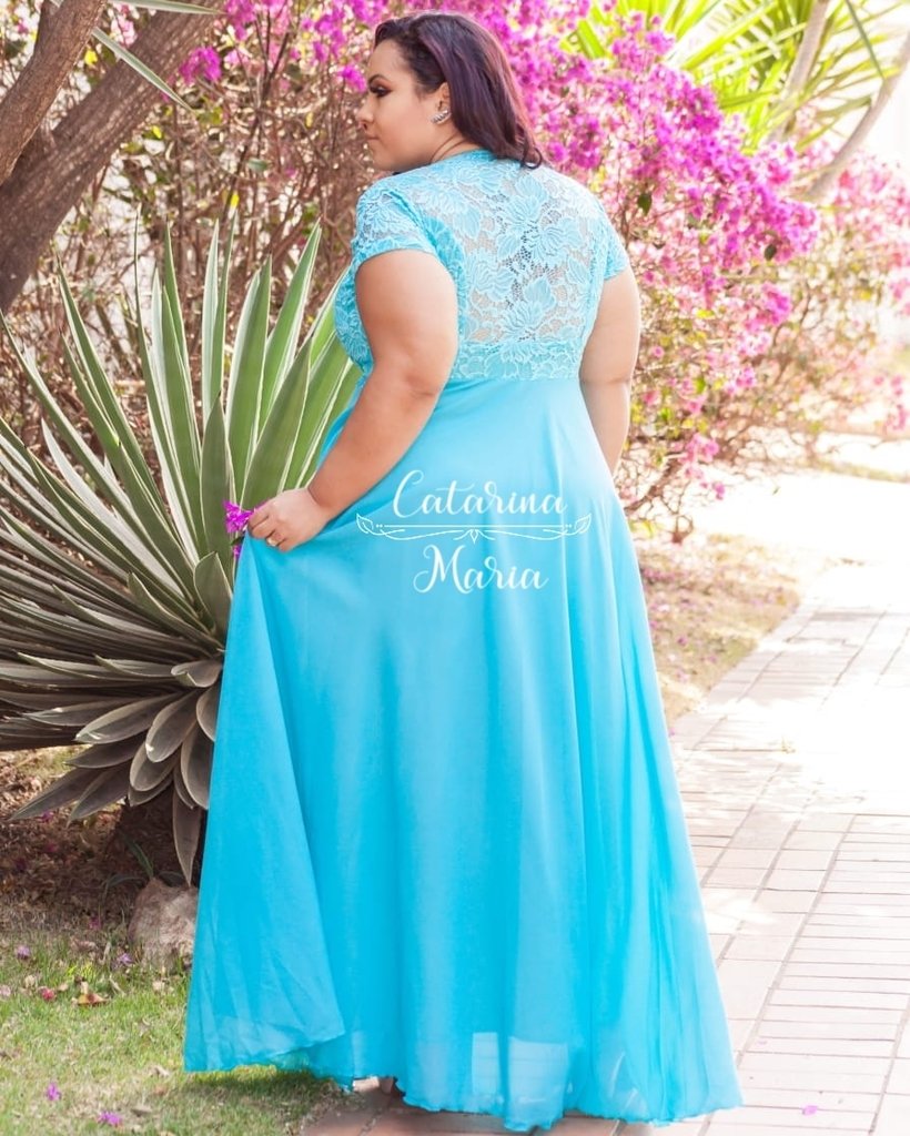 vestido de madrinha azul tiffany plus size