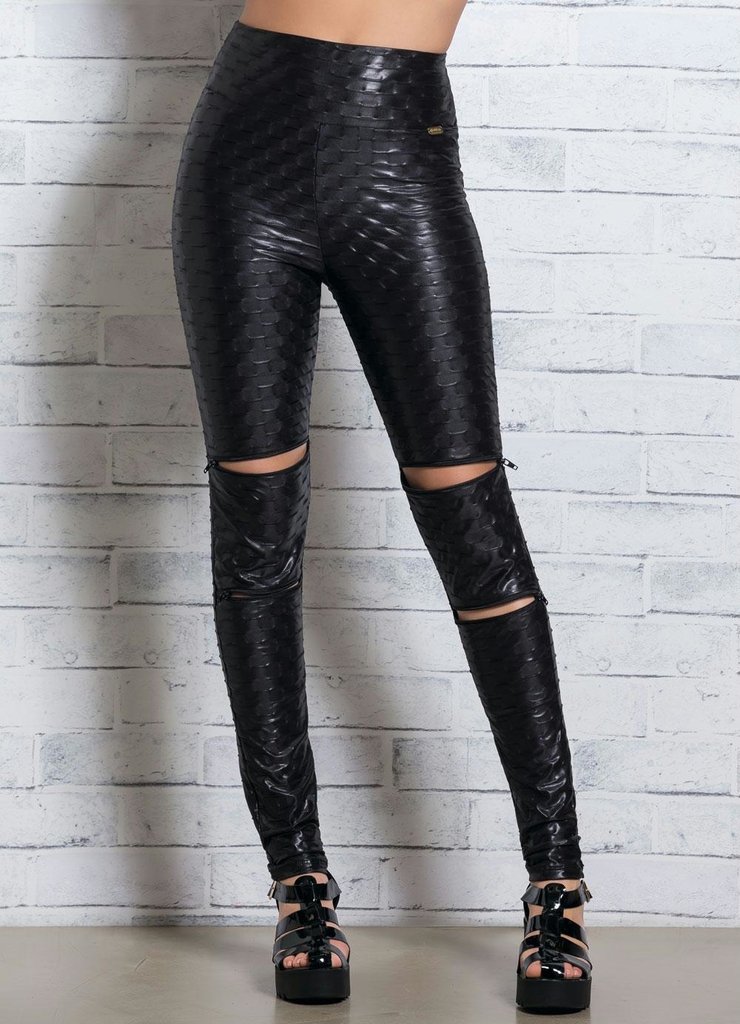 calça legging metalizada preta