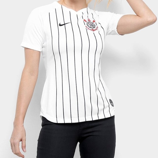 Camisa Corinthians I Feminina 19/20 - Torcedor - Branco e Preto