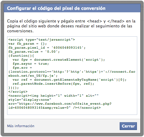 Código de Conversión de Facebook Código de Conversión de Facebook