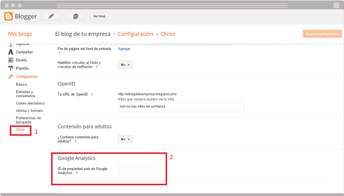 Integrar Google Analytics en Blogger