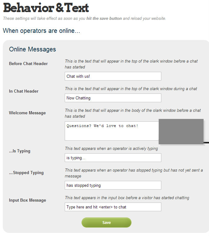 Configuración de los textos del chat de tu pagina web