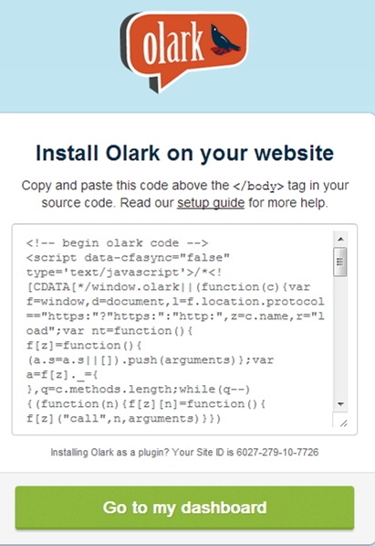 Código de Olark a pegar en tu pagina web