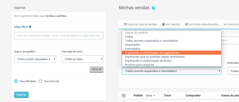 Exportaçao personalizada de vendas