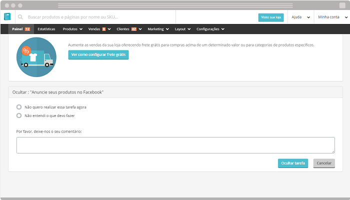 Onboarding loja virtual Nuvem Shop