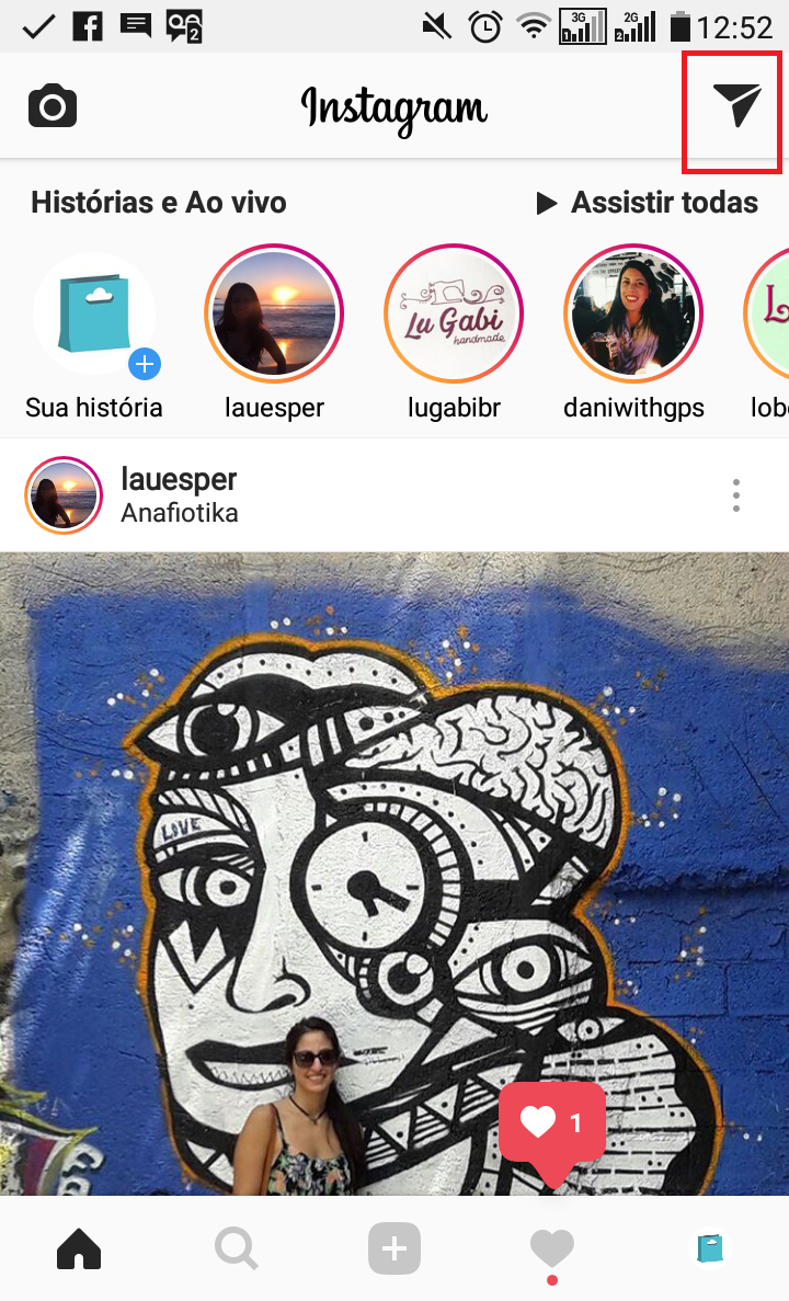 Quadrado vermelho mostra onde acessar as interações do seu Instagram Stories