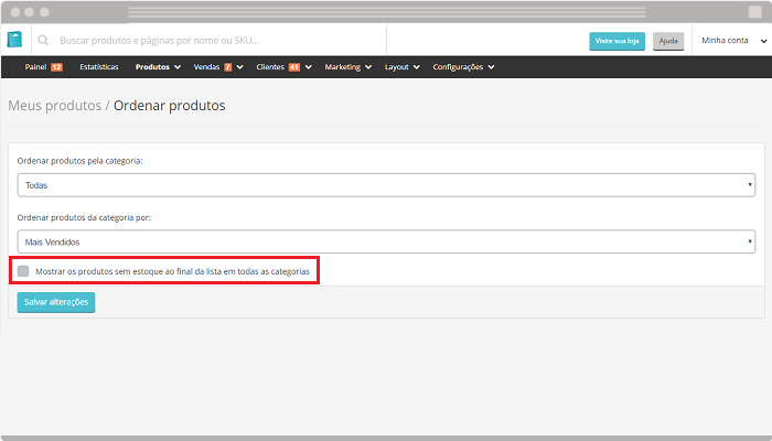 Ordenar produto em loja virtual