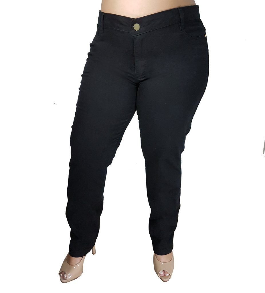 calça sarja preta feminina plus size