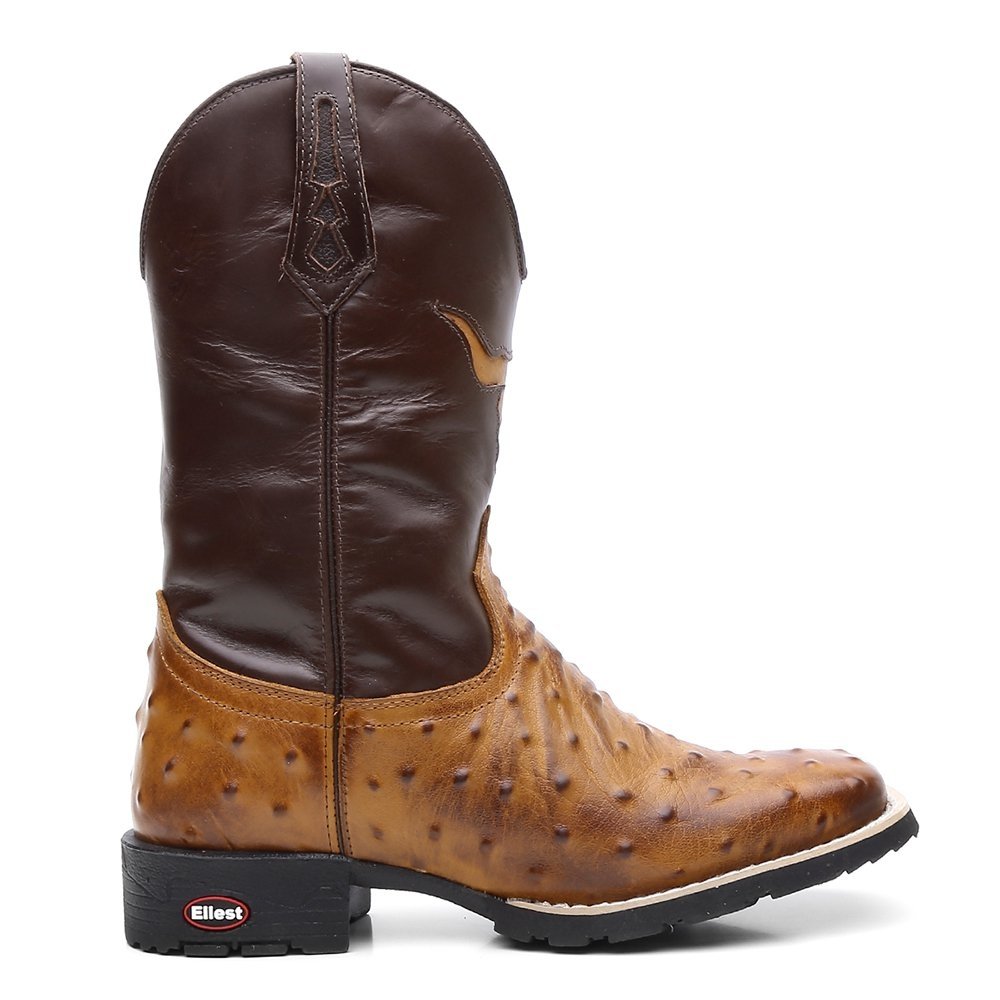 bota couro de avestruz masculina bico quadrado