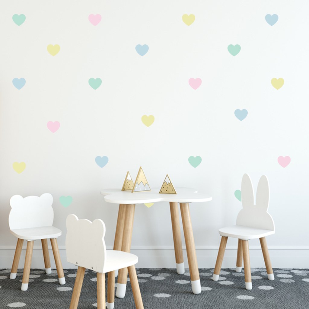 Adesivos Parede Coracao Tons Pastel Amarelo Azul Verde Rosa Decoração de parede com adesivo. brl