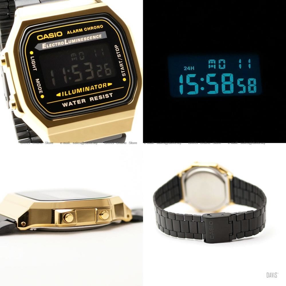 casio vintage retro a168 black gold