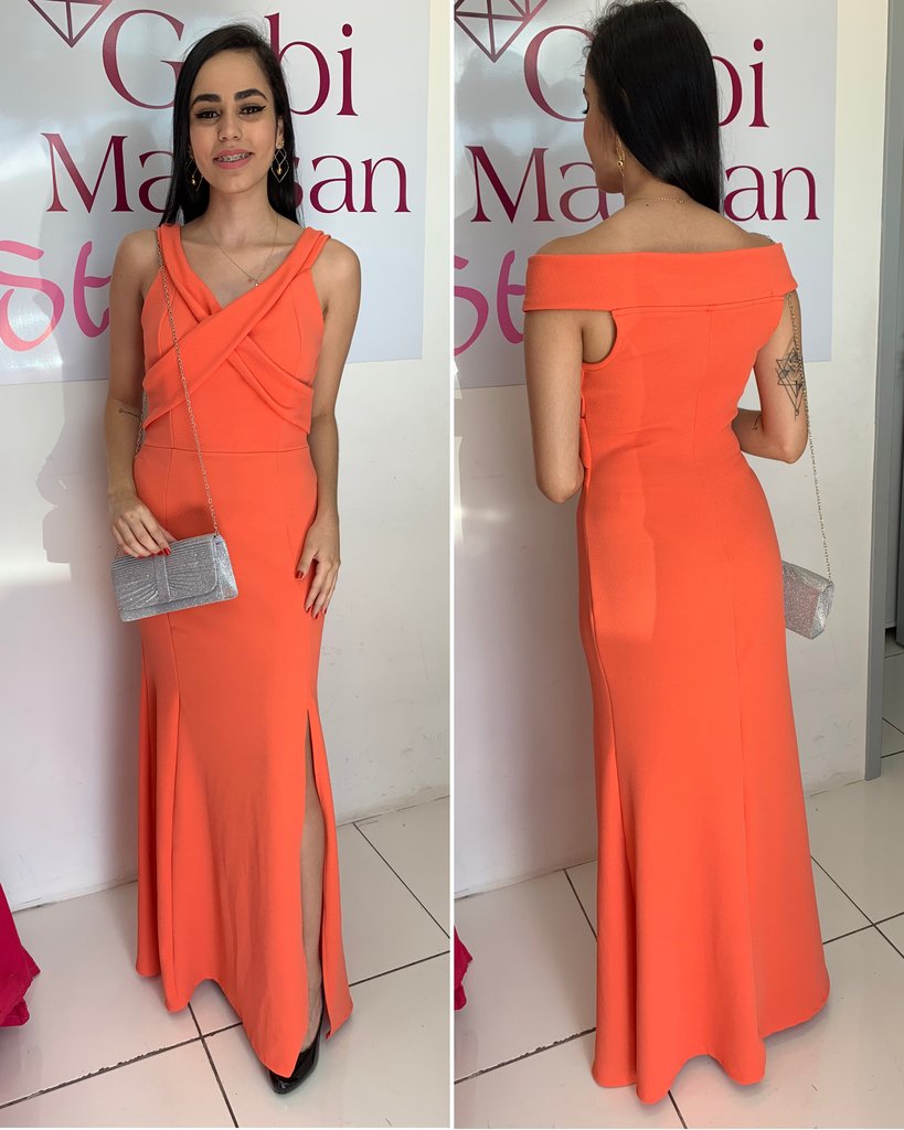vestido crepe de malha longo