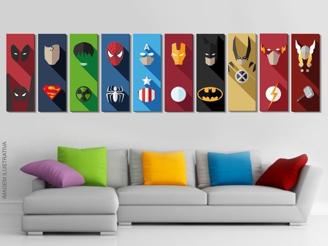 10 Quadros Decorativos Super Herois