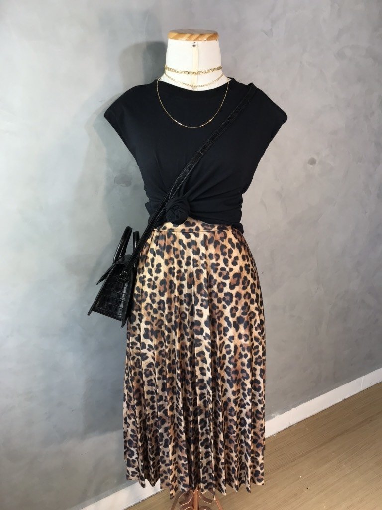 saia animal print plissada