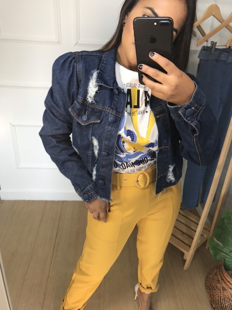 jaqueta jeans manga princesa
