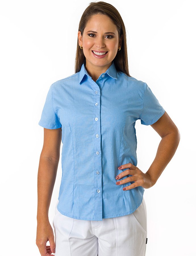 camisa social feminina azul bebe