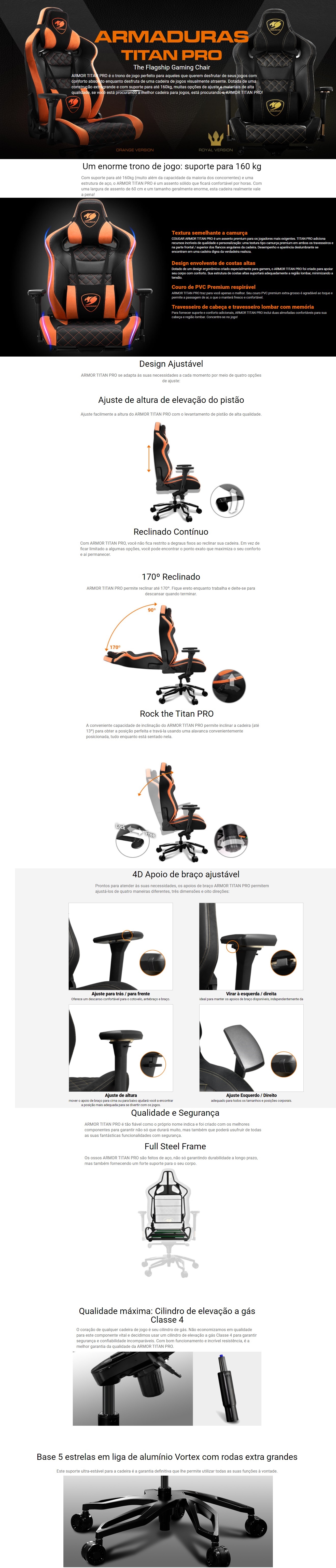 Cadeira de escritório Cougar Armor Titan Pro gamer ergonômica preto e  laranja com estofado de couro