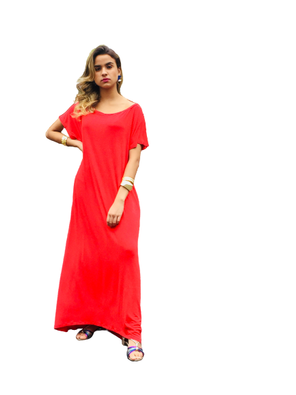 vestido longo de malha vermelho