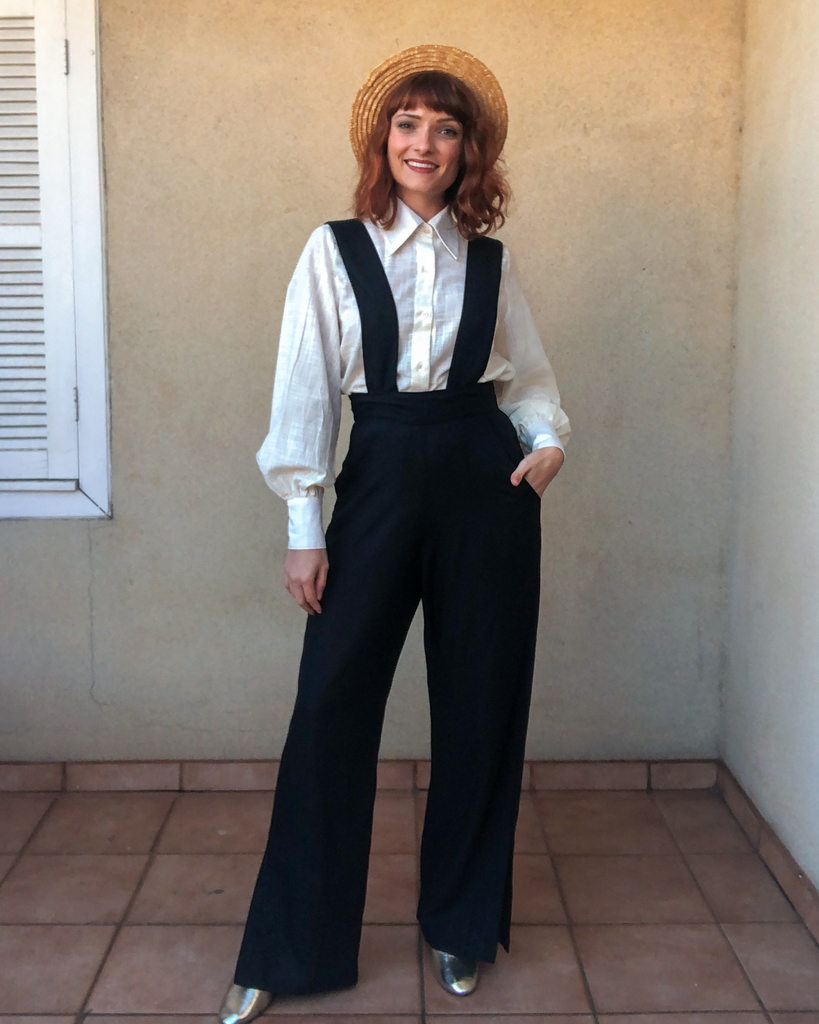 calça pantalona com suspensorio
