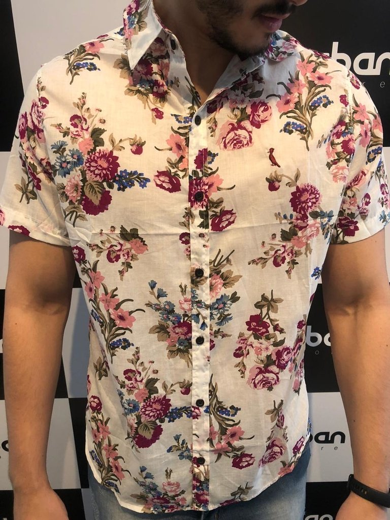 camisa social estampa floral