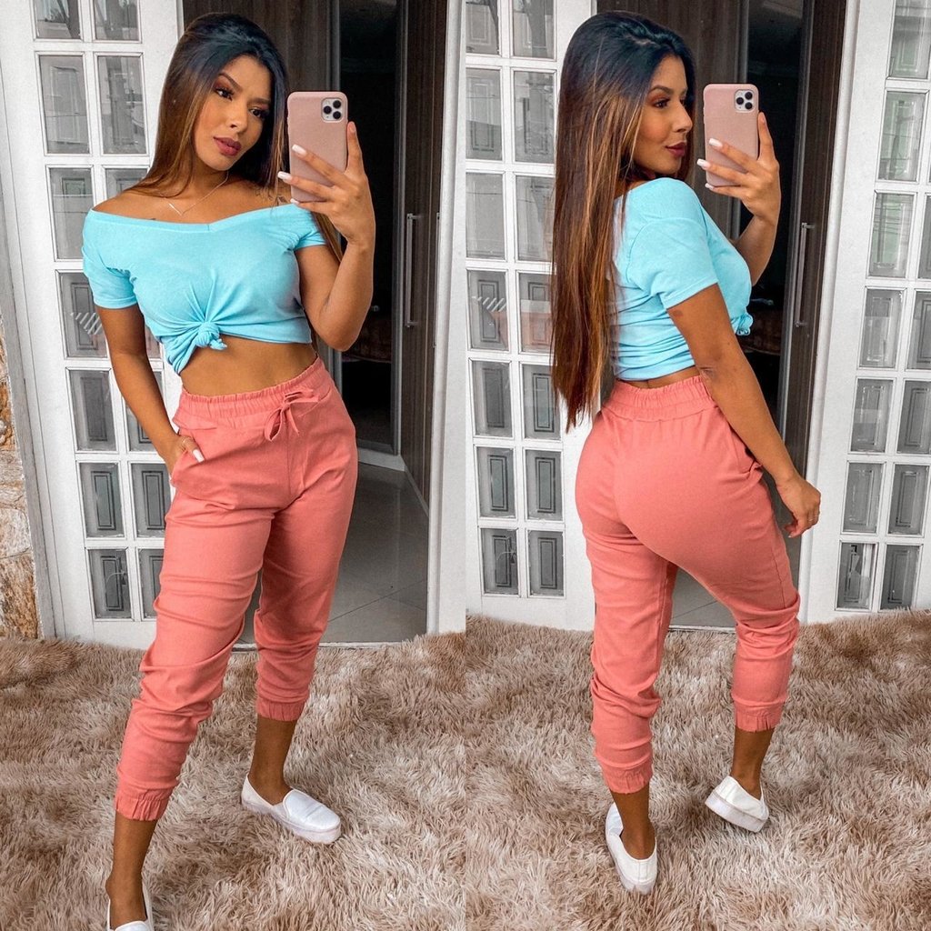 calça jogger feminina tecido