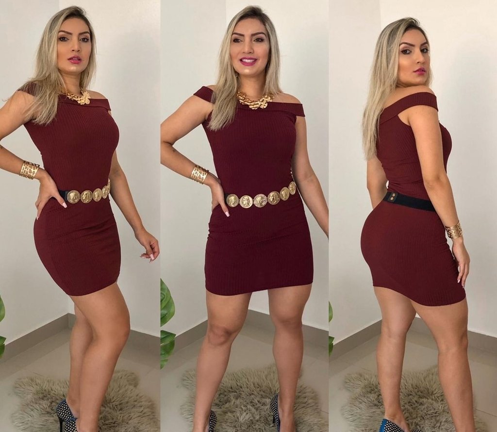 vestido canelado marsala