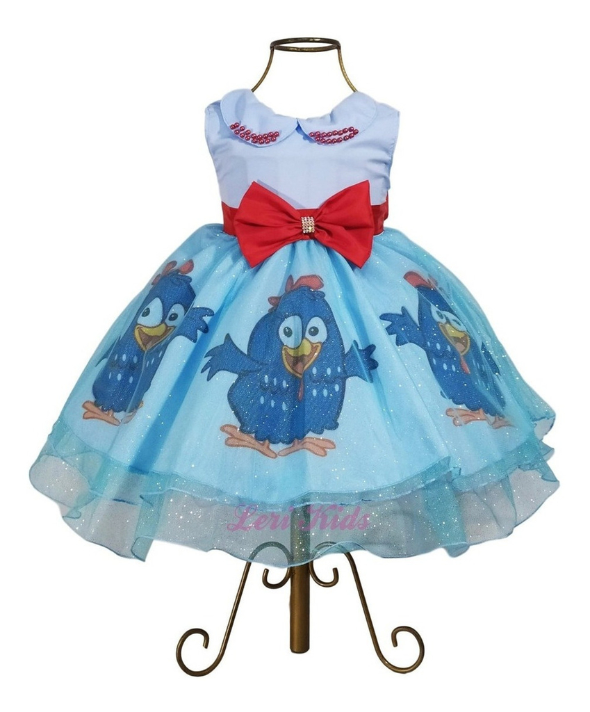 vestido galinha pintadinha azul