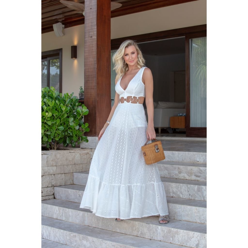 vestido longo de laise branco