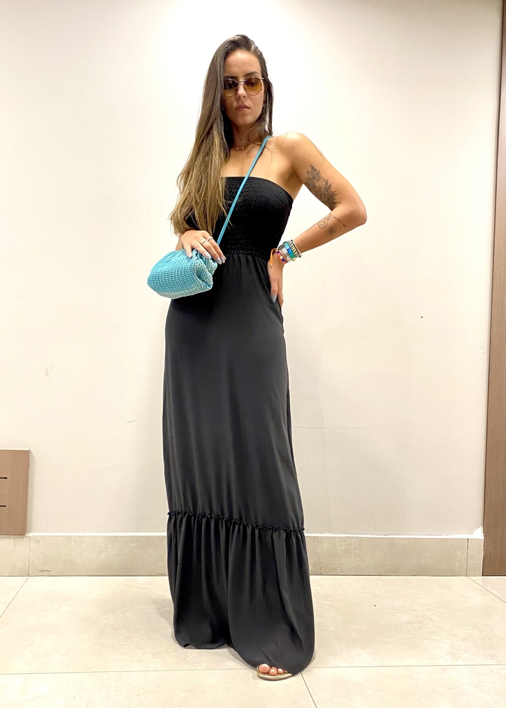 vestido longo tomara que caia preto