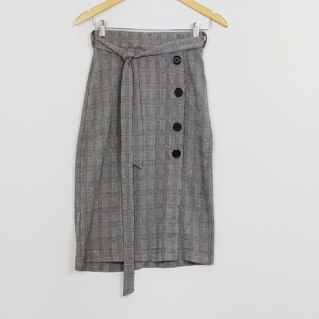 saia xadrez preto e branco midi
