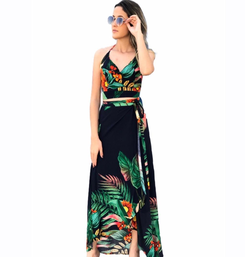 saia longa e cropped florido