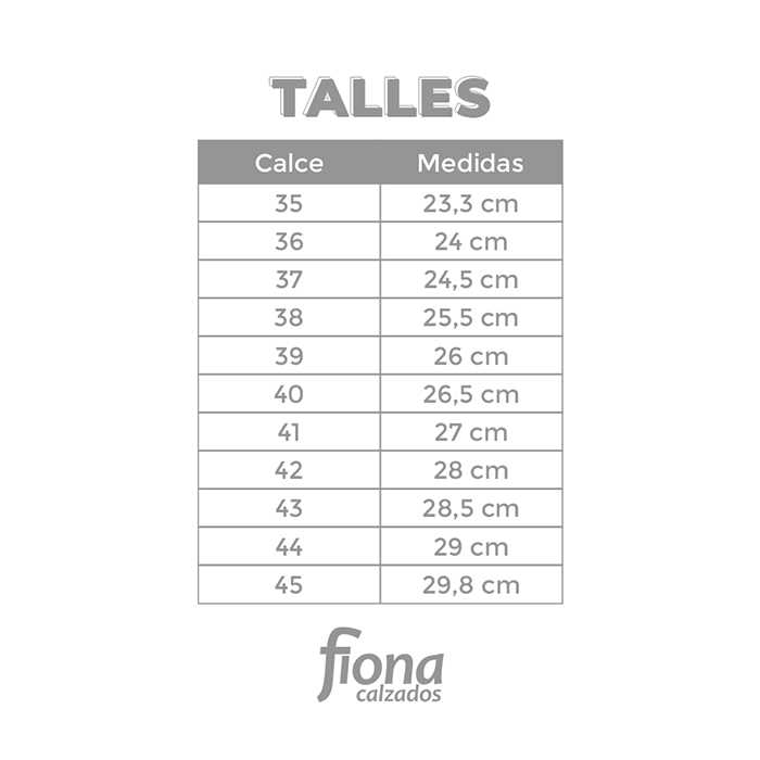 Tienda Online de Fiona Calzados - Guía de talles