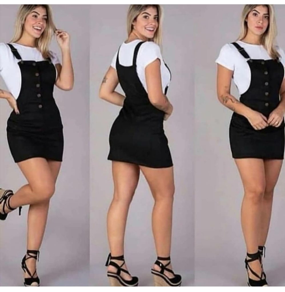 jardineira saia suede