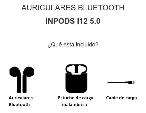 Auriculares Bluetooth Inpods i12 5.0 NEGRO