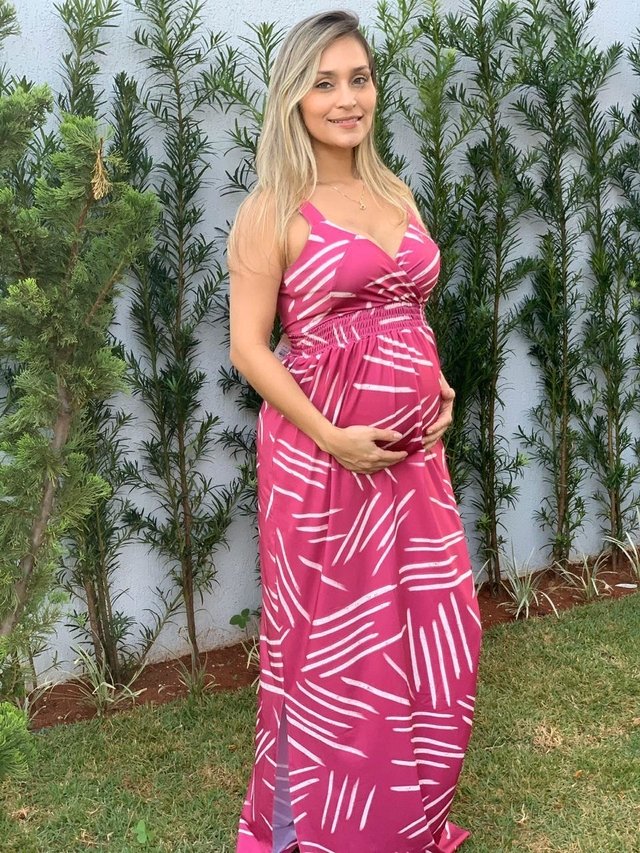 vestido gestante longo estampado
