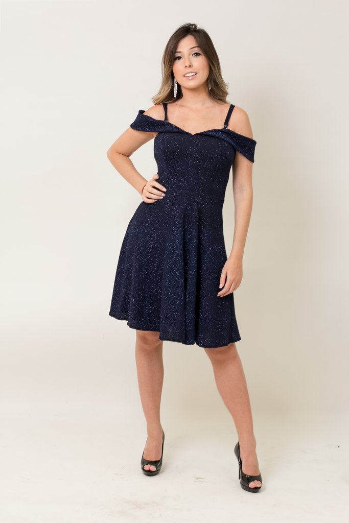 vestido lurex azul marinho