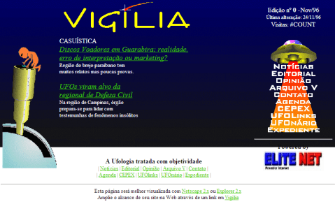 Captura de tela da edição nº0 da então "Revista Eletrônica Vigília", possível graças ao fantástico "túnel do tempo" http://web.archive.org