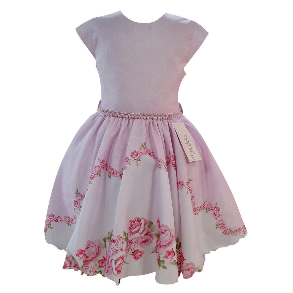 vestido infantil com barrado floral