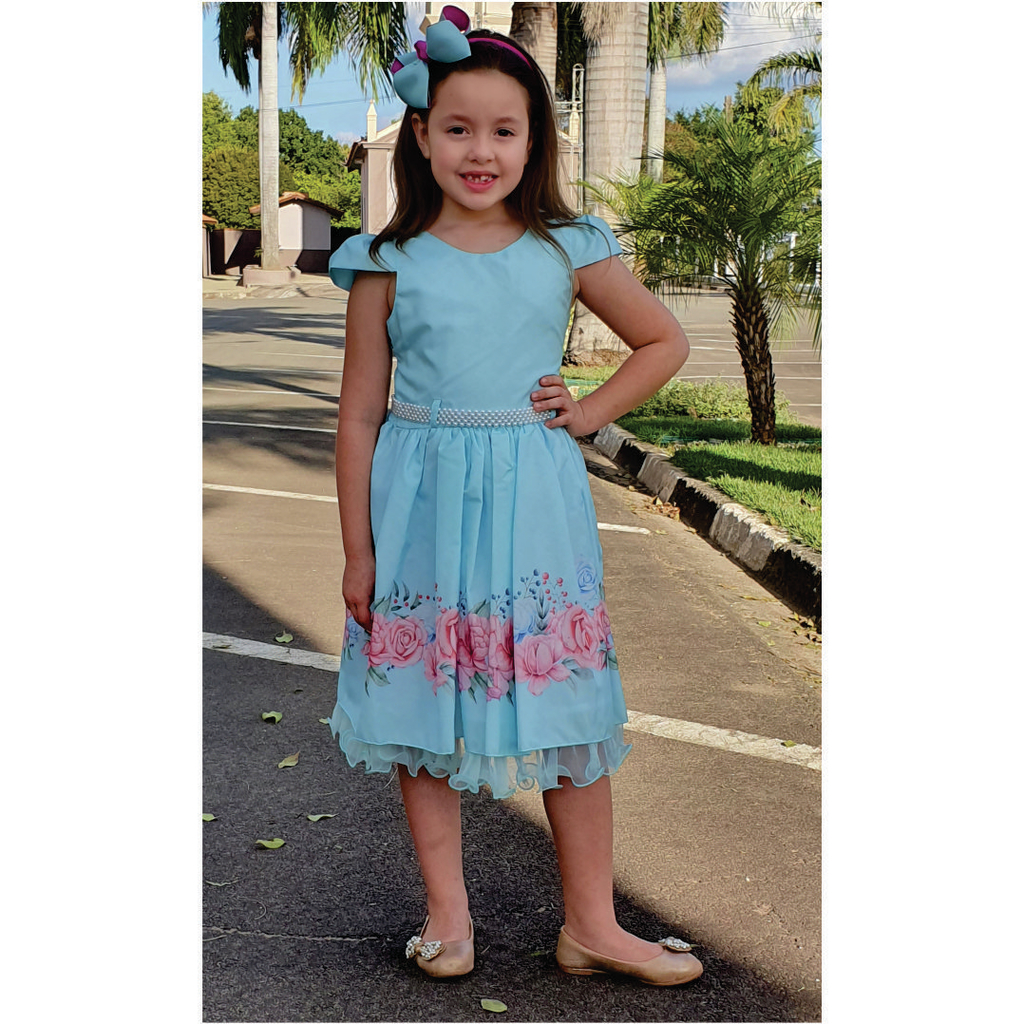 vestido azul estampado