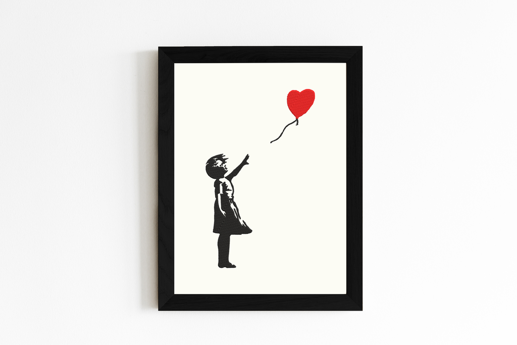 Bansky 1 Nina Con Globo 30x40cm Cuadros Bordados