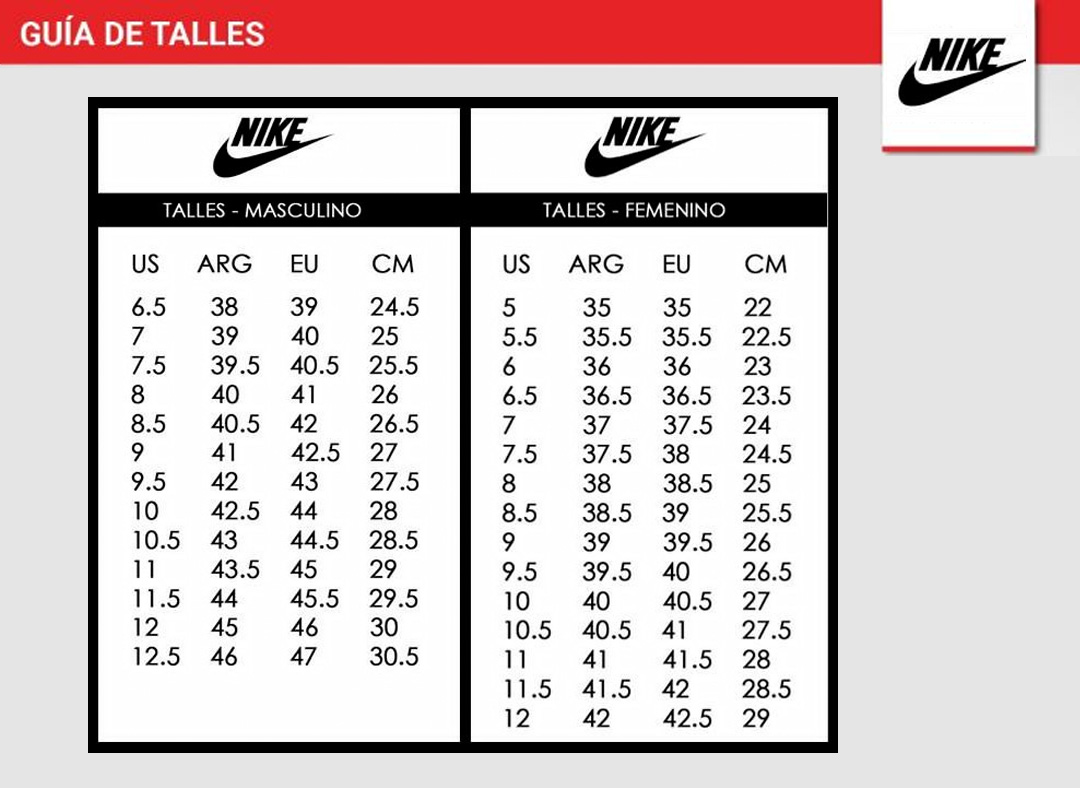 tabla de tallas nike niños argentina