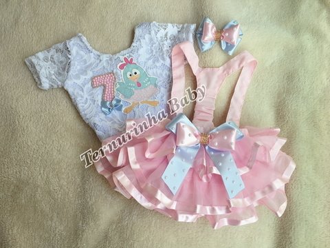 saia tule galinha pintadinha rosa
