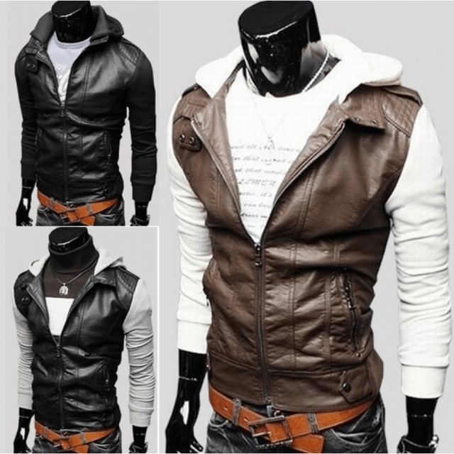 jaqueta de couro com manga de moletom feminina