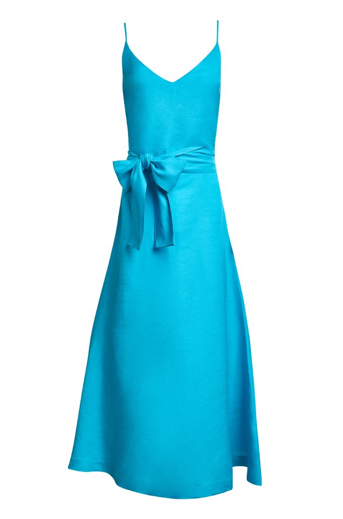 vestido de linho azul