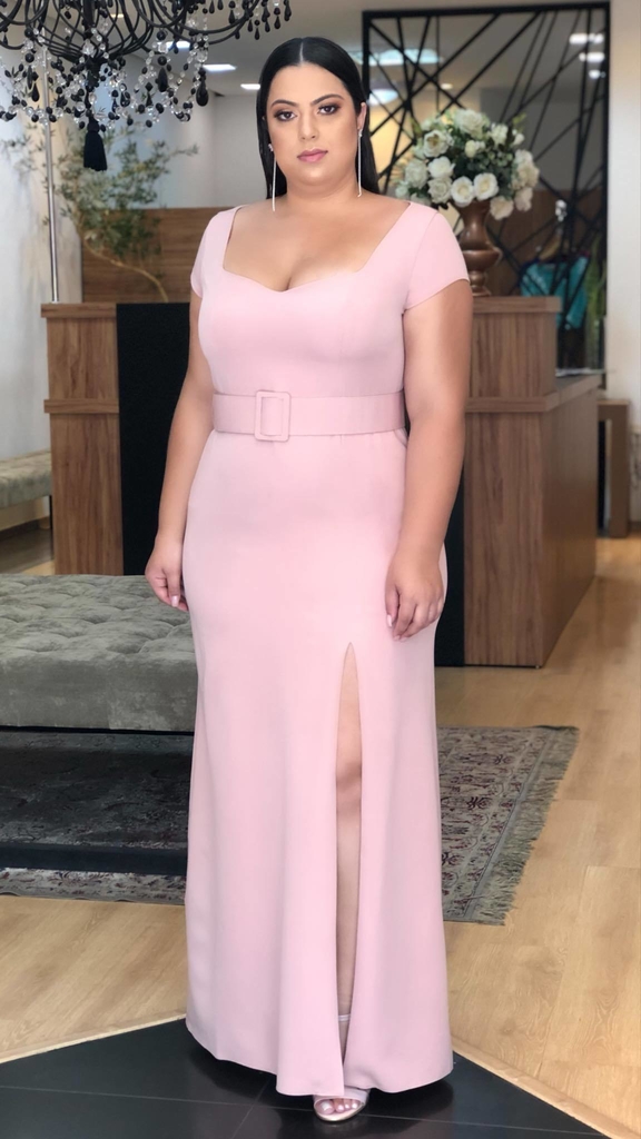 vestido longo liso rose